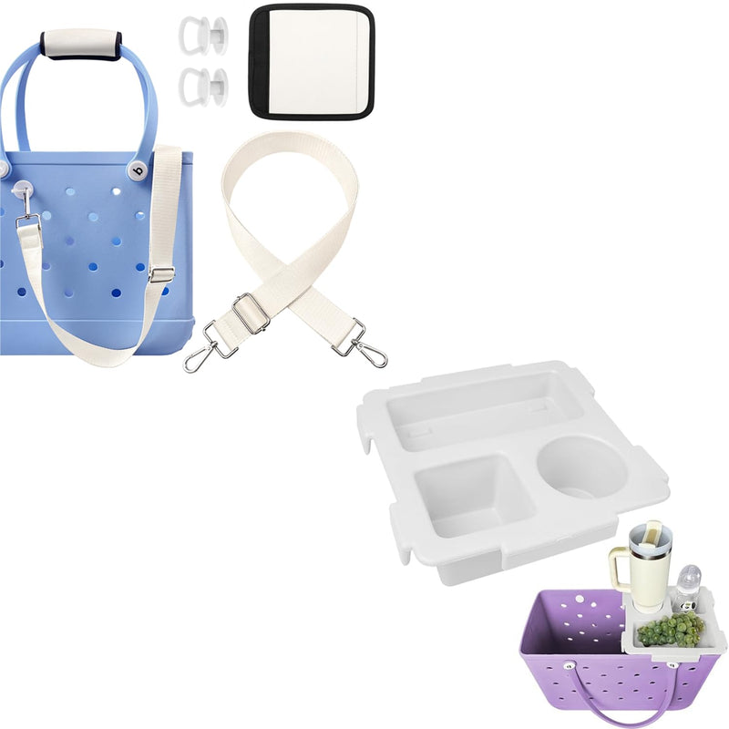XYFuuee Replacement Strap Wrap& Top Cup Holder Tray for Bogg Bag, Must Have Beach Rubber Tote Bag Accessories, Adjustable Crossbody Shoulder Long Straps, Instant Table, Free Your Hand