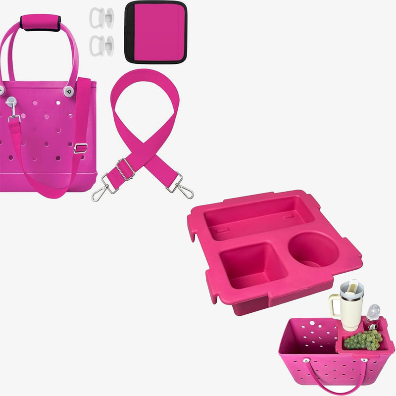 XYFuuee Replacement Strap Wrap& Top Cup Holder Tray for Bogg Bag, Must Have Beach Rubber Tote Bag Accessories, Adjustable Crossbody Shoulder Long Straps, Instant Table, Free Your Hand