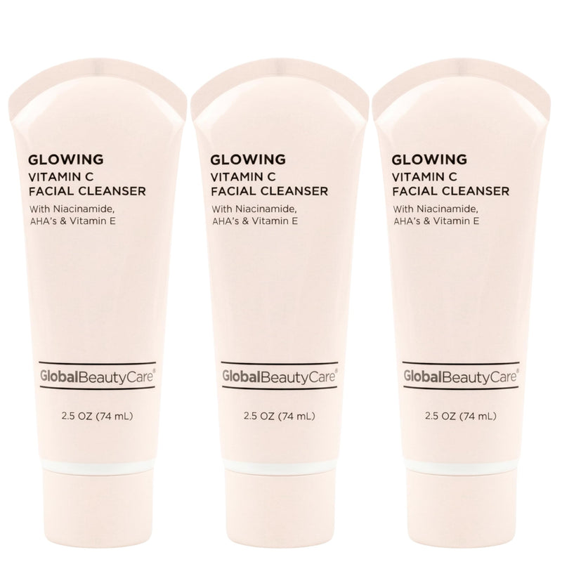 Global Beauty Care Glowing Facial Cleanser - Vitamin C Face Wash to Support Even-Looking Tone and Radiant, Brighter Skin with Niacinamide, AHA & Vitamin E, Gentle Daily Cleanser, 2.5 fl oz (3-Pack) 2.5 Fl Oz (Pack of 3)
