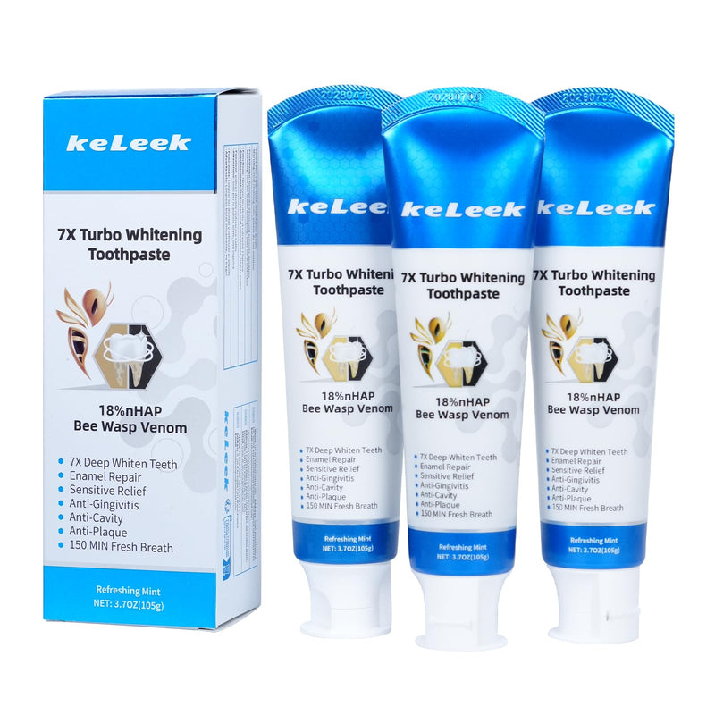 [Australia] - 3-Pack 7X Turbo Whitening 18% Nano Hydroxyapatite Bee Wasp Venom Toothpaste for Remineralizing Enamel Repair,Sensitive Relief,Anti-Gingivitis,Anti-Cavity,Anti-Plaque -150 MIN Fresh Breath Refreshing Mint 1.23 Ounce (Pack of 3) 