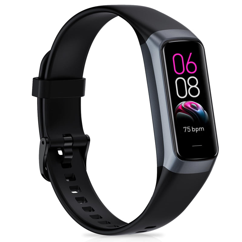 [Australia] - Fitness Tracker with 24/7Heart Rate, Blood Pressure, Sleep Tracking, Calorie, Activity Tracker with 1.1" AMOLED Color Screen, Waterproof Step Tracker for Android iPhones Women Men Black 