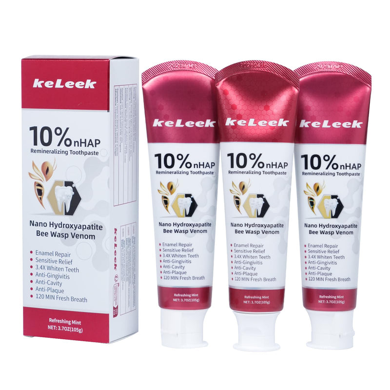[Australia] - 3PCS 10% Nano-Hydroxyapatite Bee Wasp Venom Toothpaste for Remineralizing Enamel & Sensitive Relief,Gingivitis Bleeding Gum Treatment, Fights Plaque,Whitening Teeth - 120MIN Fresh Breath Refreshing Mint 1.23 Ounce (Pack of 3) 