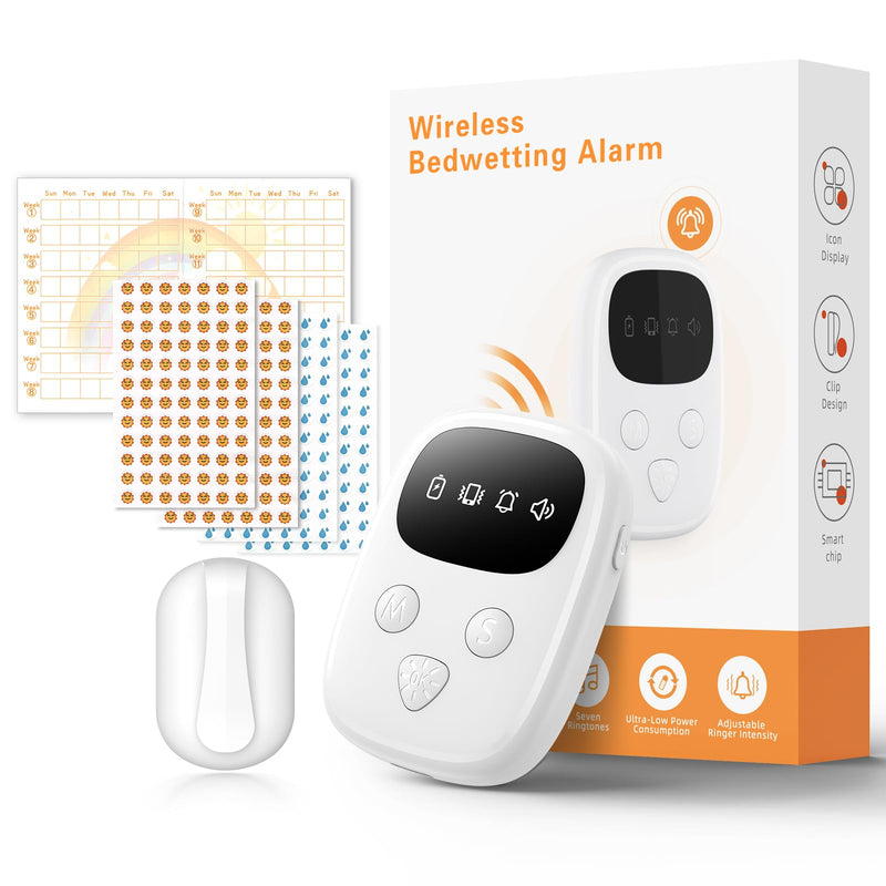 [Australia] - 2025 New Wireless Bedwetting Alarm, Bed Wetting Alarm for Boys and Girls, Compact & Comfortable Wireless Sensor, 7 Melodies 3 Modes,Includes Progress Card and Stickers White A. White 