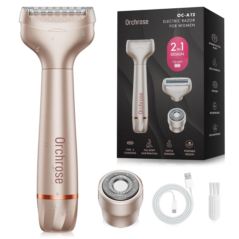 Electric Razor for Women Body: Rechargeable Painless Electric Shaver for Bikini Face Body Legs Underarms - Portable for Travel Gold