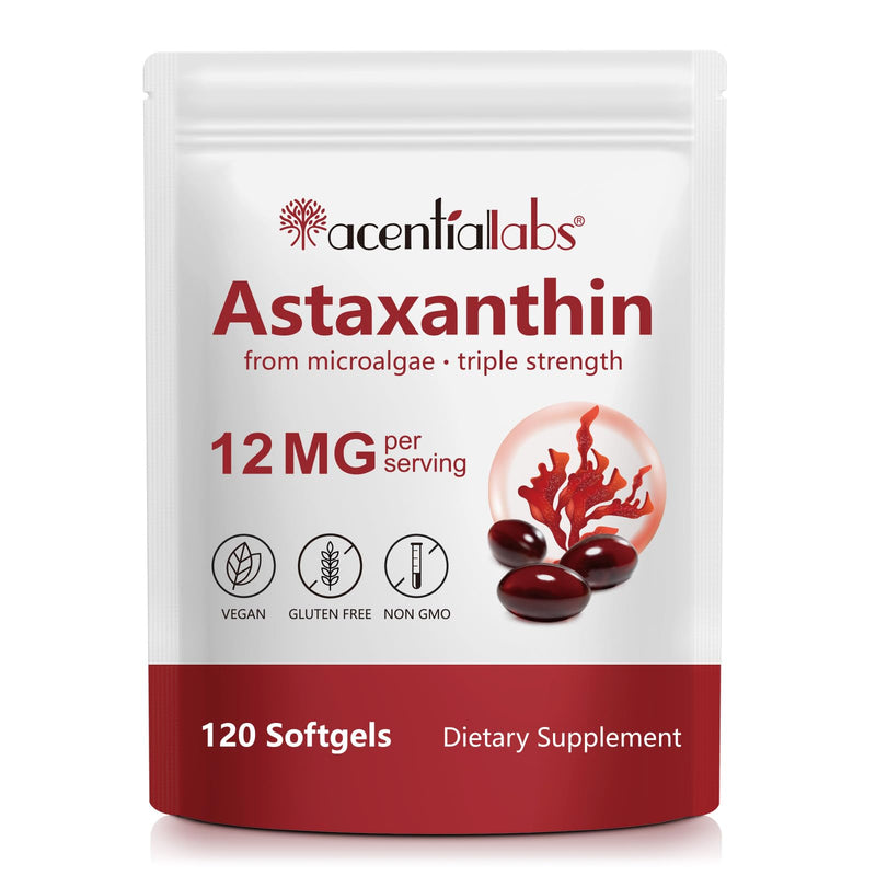 [Australia] - Astaxanthin Supplements 12mg - 120 Softgels | Premium Natural Antioxidant from Microalgae | Eye, Skin, Brain, Joint, Heart & Immune Health Support | Non-GMO, Gluten-Free 