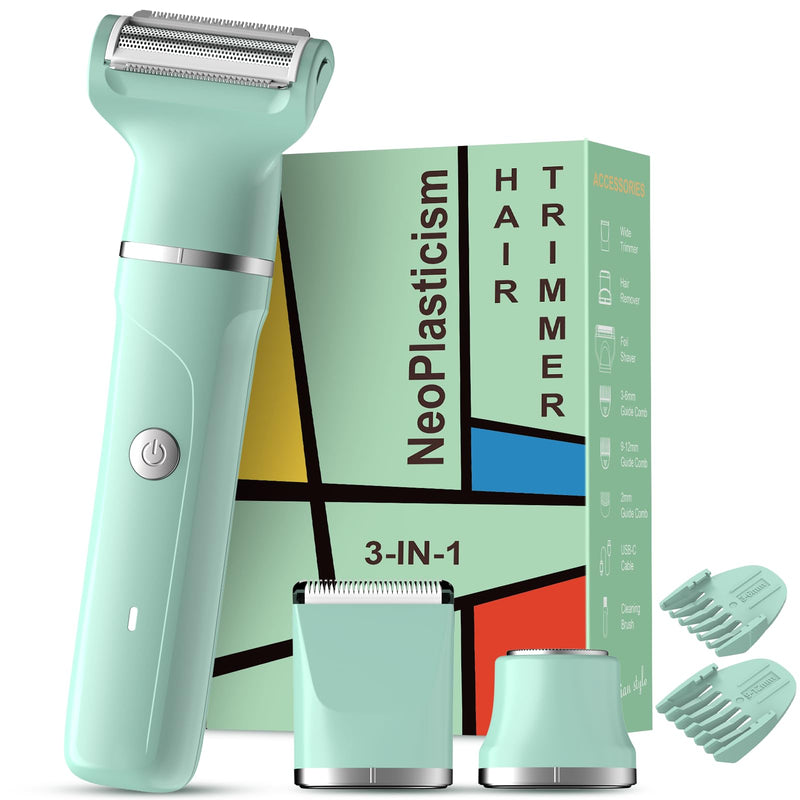 [Australia] - Electric Shaver for Women,3-in-1 Bikini Trimmer for Women & Body Shaver, IPX7 Waterproof,Hypoallergenic Ceramic Blades,USB-C Fast Charging,Travel Trimmer for Face, Legs,Bikini Line & Foil,Green Green 