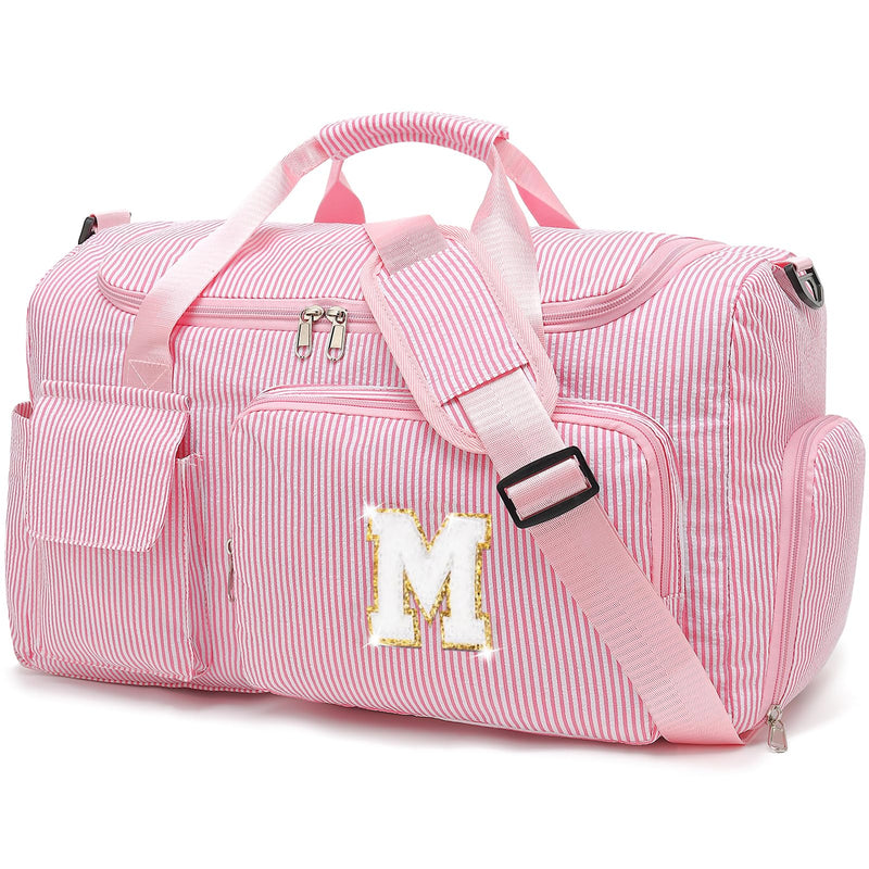 Kids Travel Duffle Bag Dance Bag Gifts for Girls | Initial Gym Bag with Shoes Compartment | Women Lightweight Weekender Bags | Tween Girl Gift Trendy Stuff Pink M