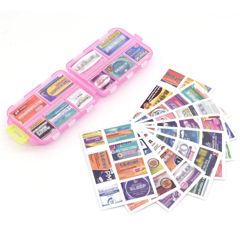 Deke Home - Portable Pill Organizer with 10 Large Compartments & 14 Medication Labels, Daily Pill Box for Vitamins, Supplements & Medicine, Portable Travel Case (Pink) Pink