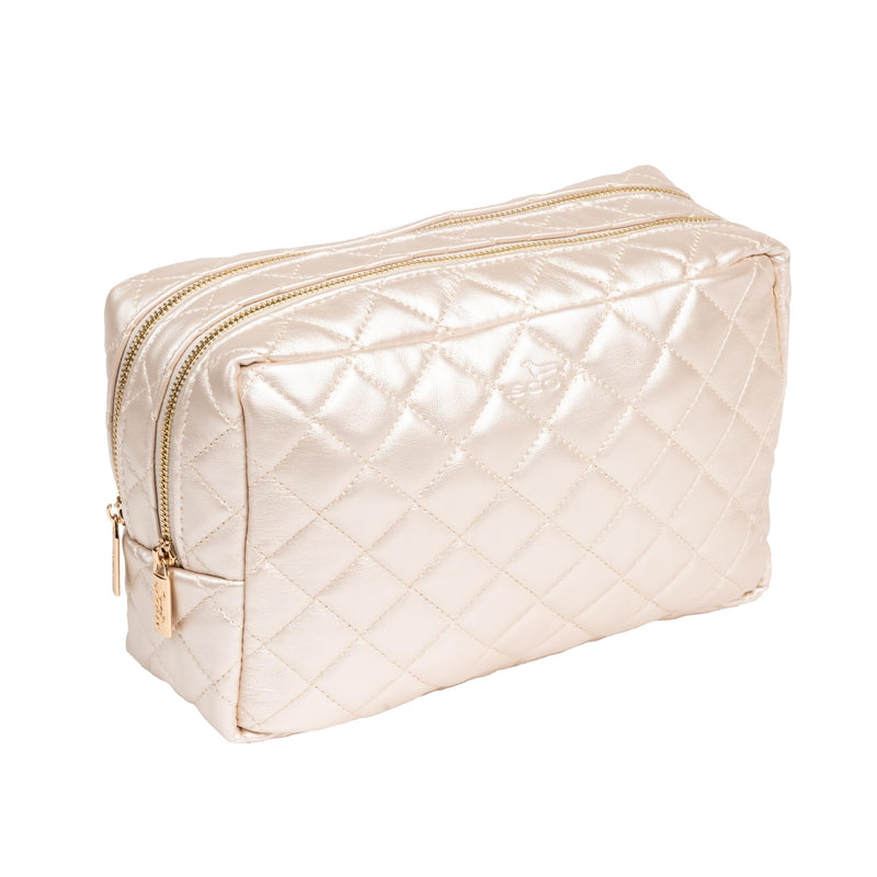 SCOUT 2-Way Toiletry Bag, Two Zipper Compartments, Fits Travel Size Items Upright Champagne Quilted
