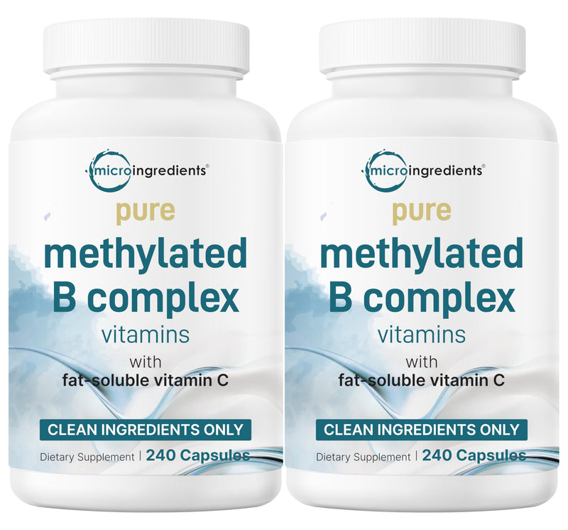 Micro Ingredients 2 Pack Pure Methylated B Complex, 480 Capsules | 11-in-1 Formula with B12, Thiamin, Folate, Inositol, Choline, & Vitamin C | Filler Free | Non-GMO 240 Count (Pack of 2)