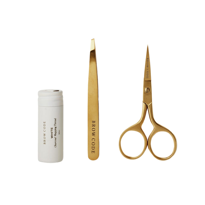 [Australia] - Brow Code Brow Mapping Kit – White Charcoal Mapping Thread, Slant Tweezers & Trimming Scissors – Professional Brow Shaping & Symmetry Tool Set 