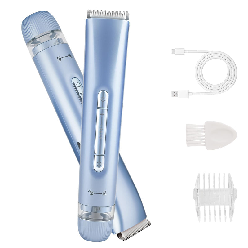 [Australia] - Bikini Trimmer for Women,Dual Head Shaver, IPX7 Waterproof, Compact Travel Design Bikini Shaver for Public Hair, Facial and Body(Blue) Blue 