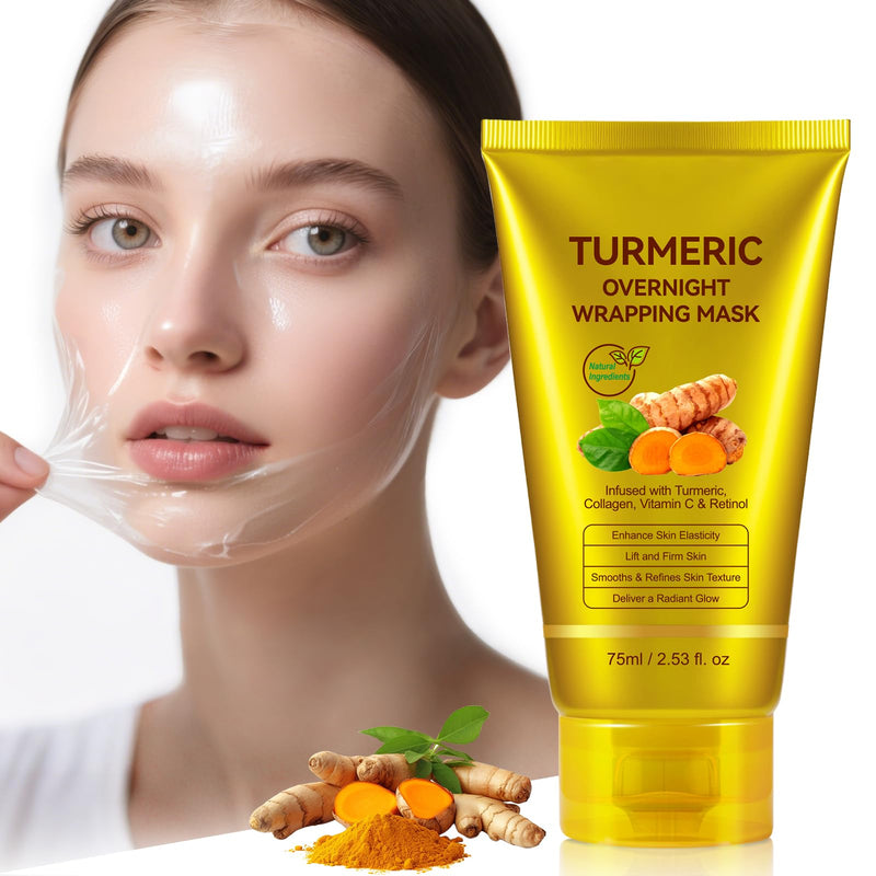 Turmeric Vitamin C Collagen Overnight Wrapping Peel Off Mask with Retinol for A Clear, Dewy, Radiant Complexion Against Roughed & Stressed & Saggy Skin, Anti-Aging/Wrinkles/Fine Lines, 2.53 Oz/75 ML 2.53 Ounce (Pack of 1)