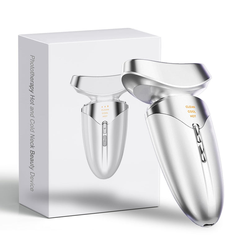[Australia] - Red Light Beauty Device for Face and Neck, Based on High-end Red and Blue LED Light, Facial Cold and Hot, Vibration Technology, 3 Color Led Face and Neck Beauty Device for Home Use, Pearly White 