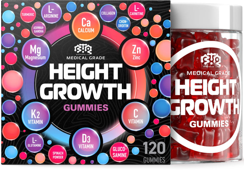 BIOTEQUELAB Height Growth Increase Gummies Vitamins, Grow Tall Supplement, Calcium, Magnesium, Zinc, Ashwagandha, Glucosamine Multivitamin for Teens, Kids, 120 Gummies 120 Count (Pack of 1)