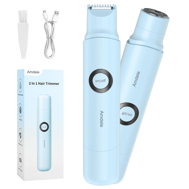 Bikini Trimmer for Women - 2 in 1 Electric Painless Razors for Women with Dual Heads, Waterproof Pubic Hair Groomer for Body Underarm Leg Face, Rechargeable Compact Travel Shaver