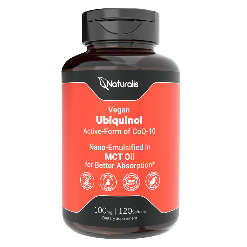 Naturalis Ubiquinol 100mg 120 Softgels | Active CoQ10 for Better Absorption | Emulsified in MCT Oil for Enhanced Absorption, supporting cardiovascular health, antioxidant protection, and healthy skin.* 120 Count (Pack of 1)