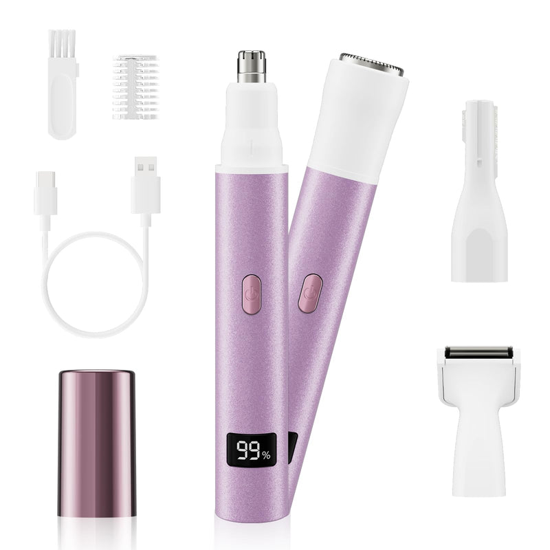 Nose Hair Trimmer for Women, 4-in-1 Electric Eyebrow Trimmer with LED Display, Painless & Waterproof Facial Hair Removal, USB-C Rechargeable Hair Shaver Razor for Nose Ear Eyebrow Peach-Fuzz Lips Chin