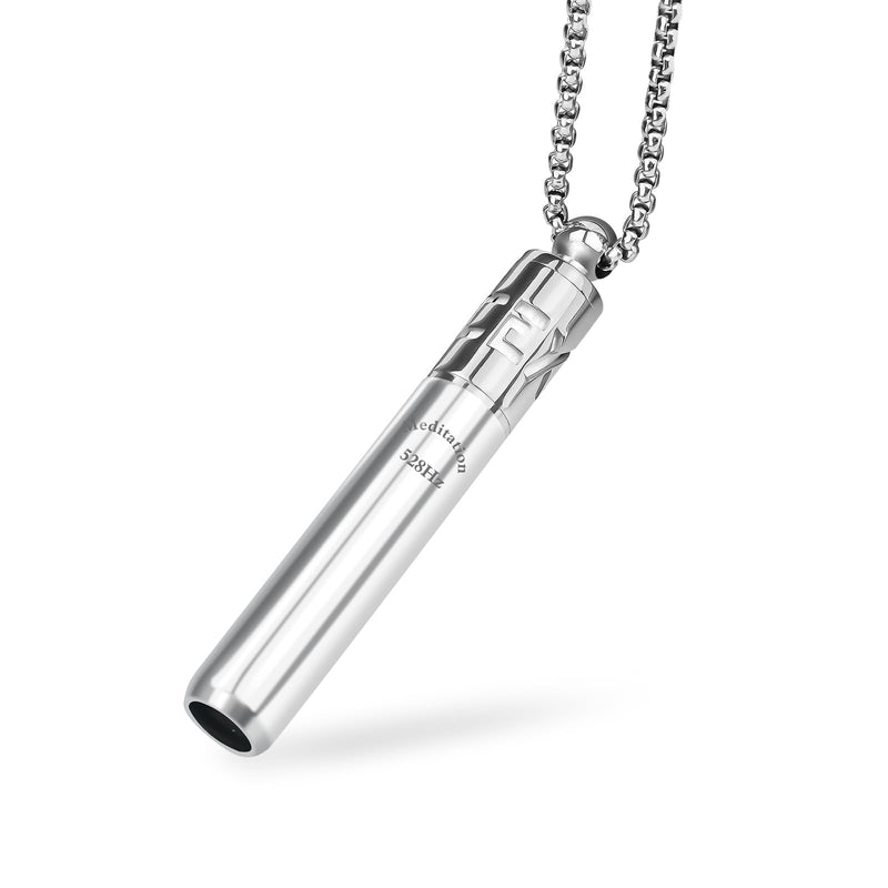 [Australia] - 528 Hz Breathing Necklace, Meditation Necklace, with Diffuser, Anxiety and Stress Relief Through Breath Frequency Sound Therapy and Aromatherapy, Silver 