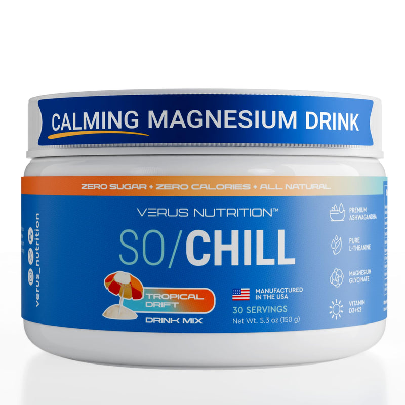 SoChill Powdered Drink Mix – Tropical Drift |No Sugar| Relaxation & Mood Support Supplement - L-Theanine, Premium Ashwagandha, Magnesium Glycinate, Vitamins D & K (Tropical)