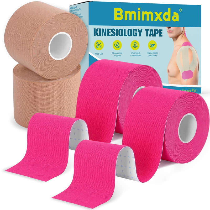 4 Rolls Waterproof Kinesiology Tape - Pro Support Elastic Free-Cut Athletic Tapes for Muscle Strain Relief & Joint Support, Cotton Breathable Sports Tape with Elasticity Suitable for All Body Areas Color02