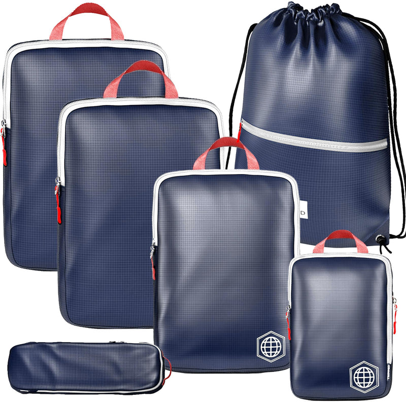 TRIPPED Travel Gear Extra Large Compression Packing Cubes 6-Piece Set Navy Blue