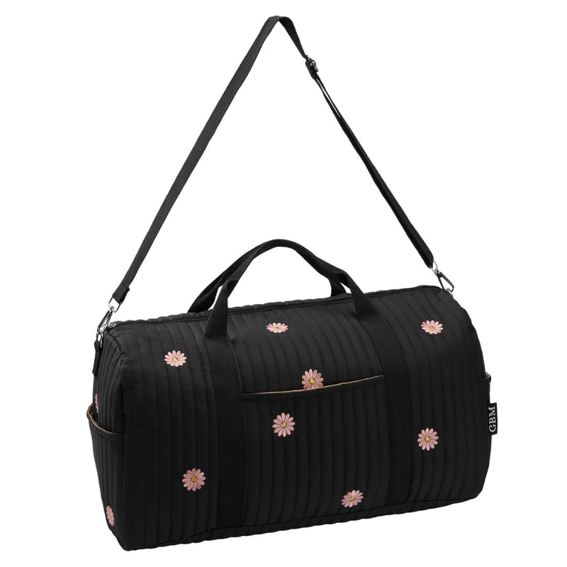 Women’s Travel Duffel Bag – Large Weekender & Overnight Travel Bag with Wet Pocket, Carry-On Friendly, Ideal as Hospital or Maternity Bag for Labor and Delivery Large - Black Flowers