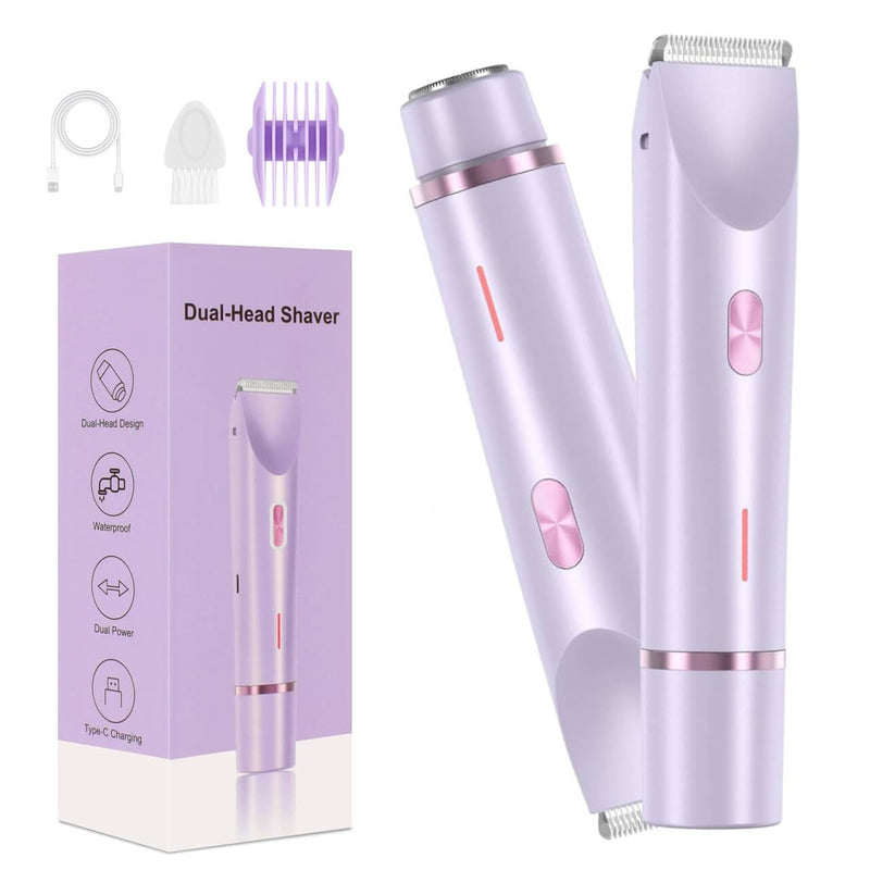 [Australia] - Bikini Shaver,Bikini Trimmer for Women,2 in 1 Electric Razors,Dual Head Shaver for Leg Arm Body Grooming Tool,Silky and Painless and Efficient Cleaning Purple 