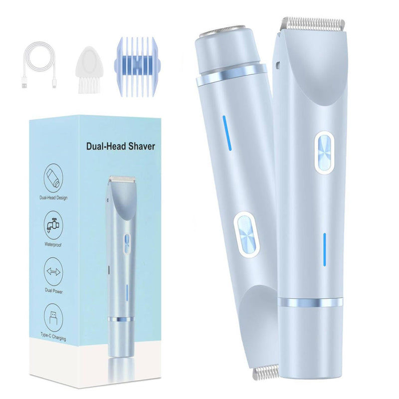 [Australia] - Bikini Shaver,Bikini Trimmer for Women,2 in 1 Electric Razors,Dual Head Shaver for Leg Arm Body Grooming Tool,Silky and Painless and Efficient Cleaning Blue 