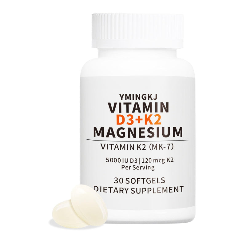 Vitamin D3 K2 5000 IU Softgels with Magnesium Supplement - & 120mcg MK-7 K2 for Bone Health & Immune Support - Non-GMO & Gluten-Free Softgels with MCT Oil- 30 Softgel 30 Count (Pack of 1)