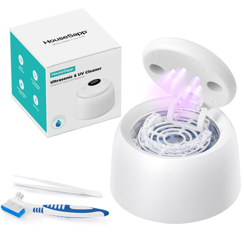 [Australia] - Ultrasonic Retainer Cleaner Machine - 45kHz Dental Clean Pod with 6 Cleaning Lights for Denture, Toothbrush Head, Aligner, Night/Mouth Guard, Jewelry, Ultra Sonic Cleaner with Lifting Tray 