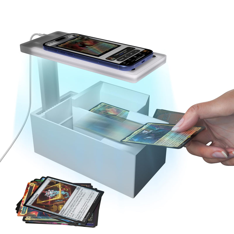 [Australia] - LED Illuminated MTG Card Scanner Stand for ManaBox - 6000K Anti-Glare Lighting, Sloped Drawer, Phone Stand MTG Accessories, Only Available for ManaBox, Only fit for un-Sleeved Cards Only un-sleeved cards 