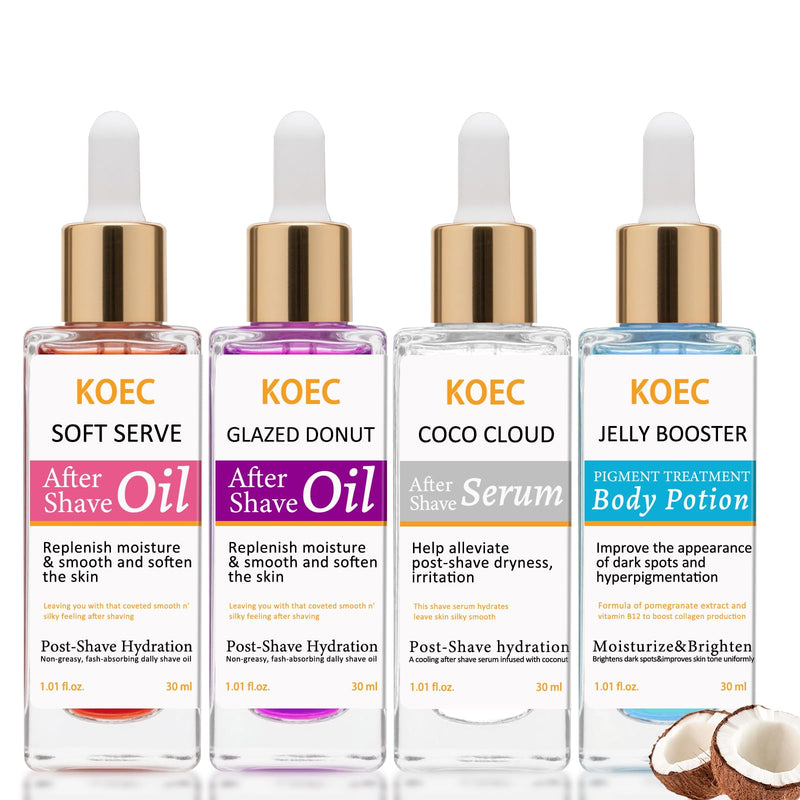 [Australia] - After Shave Oil & Skin Recovery Serum – Soothing Post Hair Removal Treatment with Coco Cloud & Jelly Booster – Brightening, Hydrating & Prevents Irritation – 4 Scents – 1.01 oz (01) 