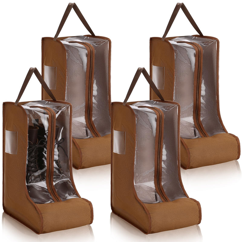Sanwuta 4 Pcs Brown Portable Boots Bag for Cowboy Boots Tall Boot Storage Bags Portable Waterproof Protector Tools for Travel and Daily Wardrobe Shoe Cabinet and Other Home