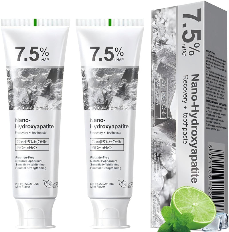 [Australia] - 7.5% Hydroxyapatite Toothpaste, Advanced Enamel Protection, Freshening Breath.Deep Cleansing, 7.5% Hydroxyapatite Whitening and Repairing Toothpaste, Fluorine-Free Formula, Containing Mild Mint.. 2pc 2 