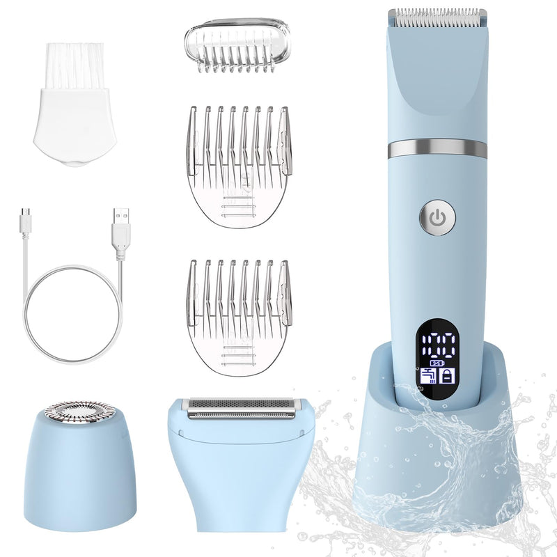 [Australia] - 3-in-1 Electric Razor IPX7 Waterproof Bikini Trimmer Wet & Dry Use Painless Personal Trimmer Groomer for Ladies Face Body Legs Bikini Public Hairs Electric Lady Shaver with Replaceable Heads 