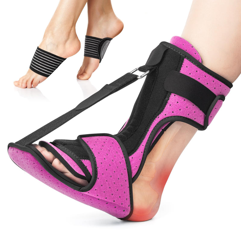 Plantar Fasciitis Night Splint: Adjustable Brace with Arch Support | Dorsal Night Splint for Women Men | Dual Effective Relief Achilles Tendonitis Foot Drop Heel Pain Rose Red