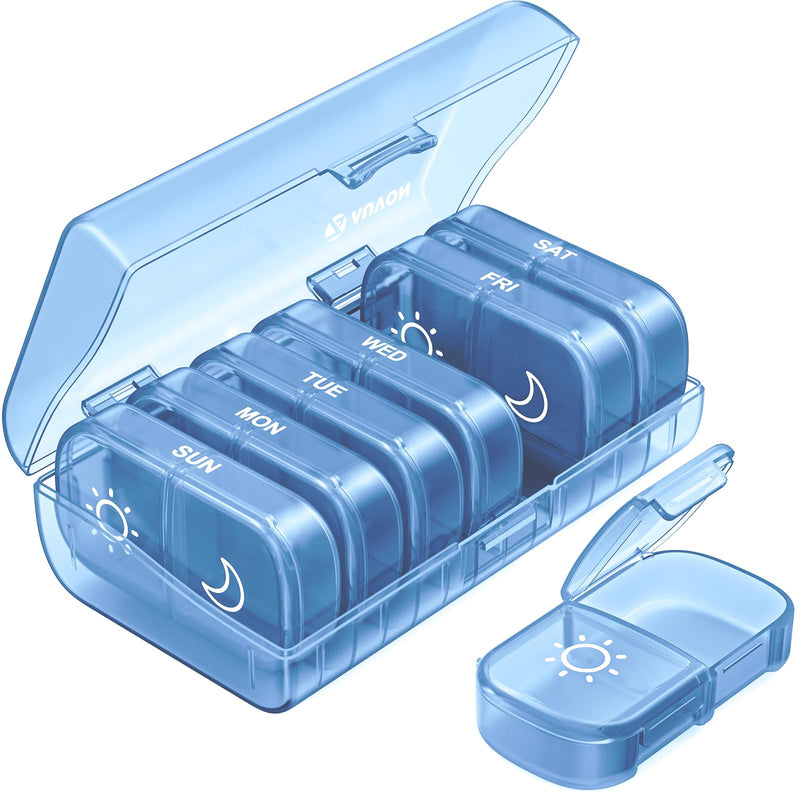 AUVON Weekly Pill Organizer 2 Times a Day, One-Side Large Opening, Easy‑Use | XL AM PM Pill Case, Travel Pill Box 7 Day, Medication Organizer for Medications, Vitamins, Fish Oils, Supplements, Ocean Blue