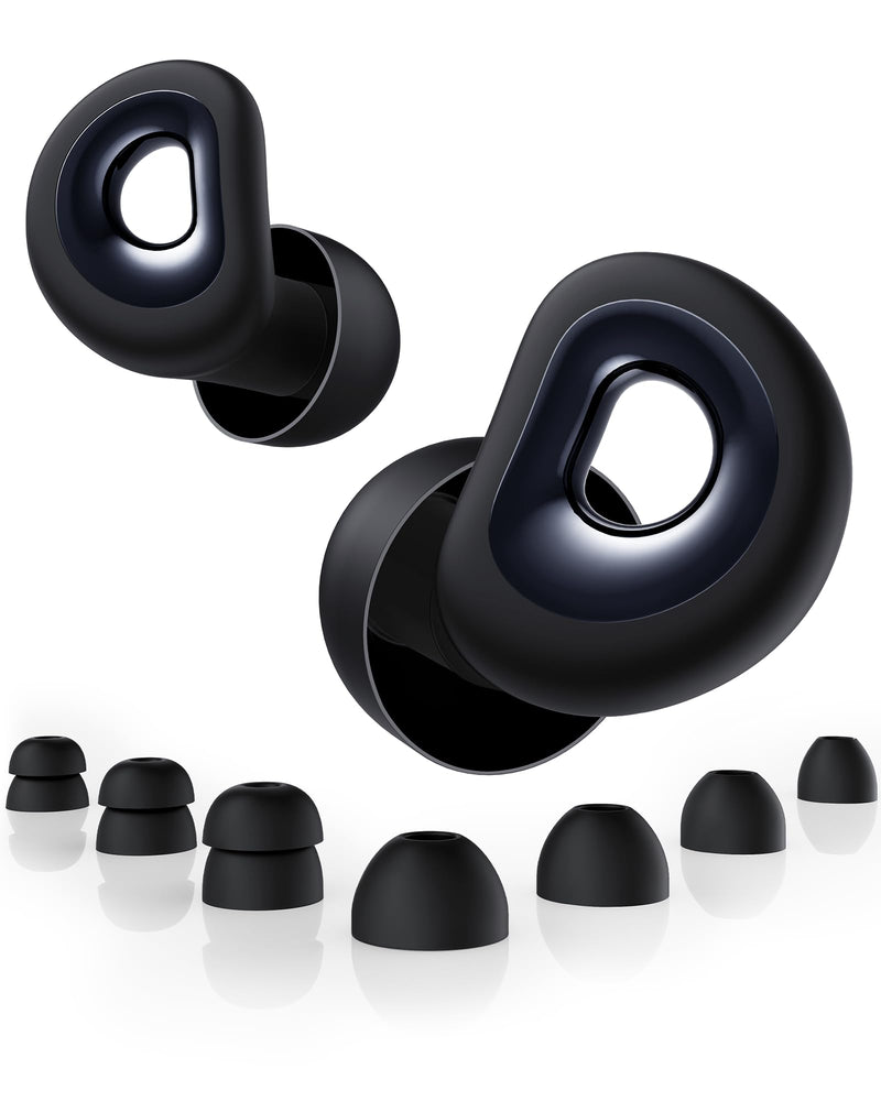 [Australia] - Ear Plugs for Sleeping, 50dB Noise Cancelling Ear Plug with 7 Pairs of Dual Single Layer Tips Reusable Ear Plugs for Noise Reduction, Soft Silicone Earplug for Concert, Snoring, Motorcycle Black 