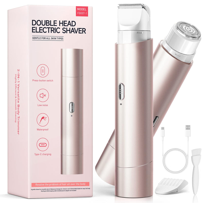 [Australia] - Bikini Trimmer for Women,Shaver with Dual Heads for Body Pubic Hair,Electric Razors for Women,Facial Razor for Travel,IPX7 Waterproof,Smooth Ceramic Blade for Underarm Body Leg Face (Mist Pink) Mist Pink 
