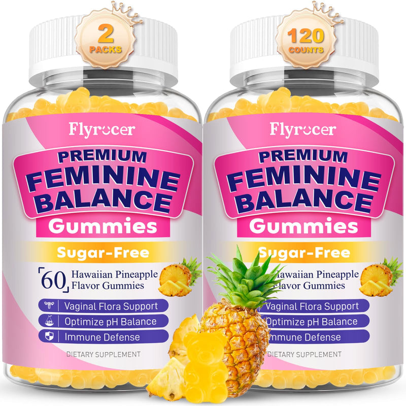 2 Packs Feminine Balance Gummies for Women, Pineapple Flavor | PH Balance Gummies Support Women's Health, Vaginal Flora, Gut Health & Immune System, Vegan, Gelatin & Gluten-Free, 120 Count 60 Count (Pack of 2)