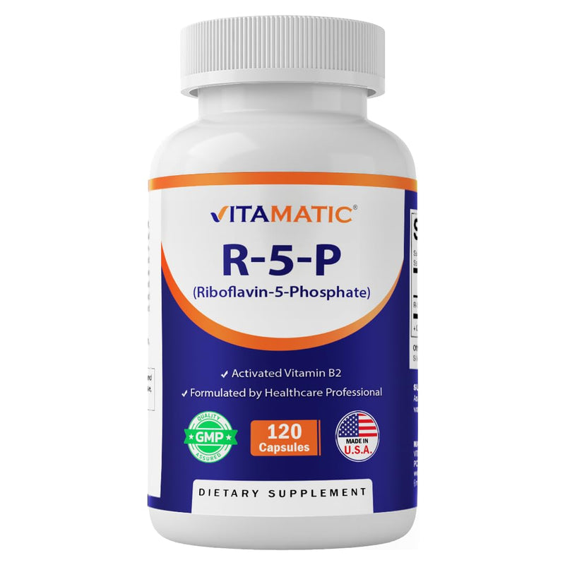 Vitamatic R-5-P Riboflavin-5-Phosphate (Vitamin B2) 50 mg | 120 Capsules | High Potency, Easy-to-Swallow Vegetarian Capsules 120 Count (Pack of 1)