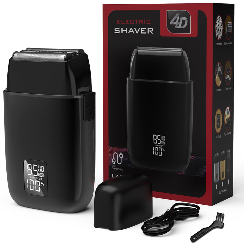 [Australia] - Electric Foil Shaver for Men, Electric Foil Shavers with 3 Blade Floating Head Wet/Dry, Rechargeable, LED Display, IPX7 Waterproof, for Face/Beard/Head Shavers (Black) 