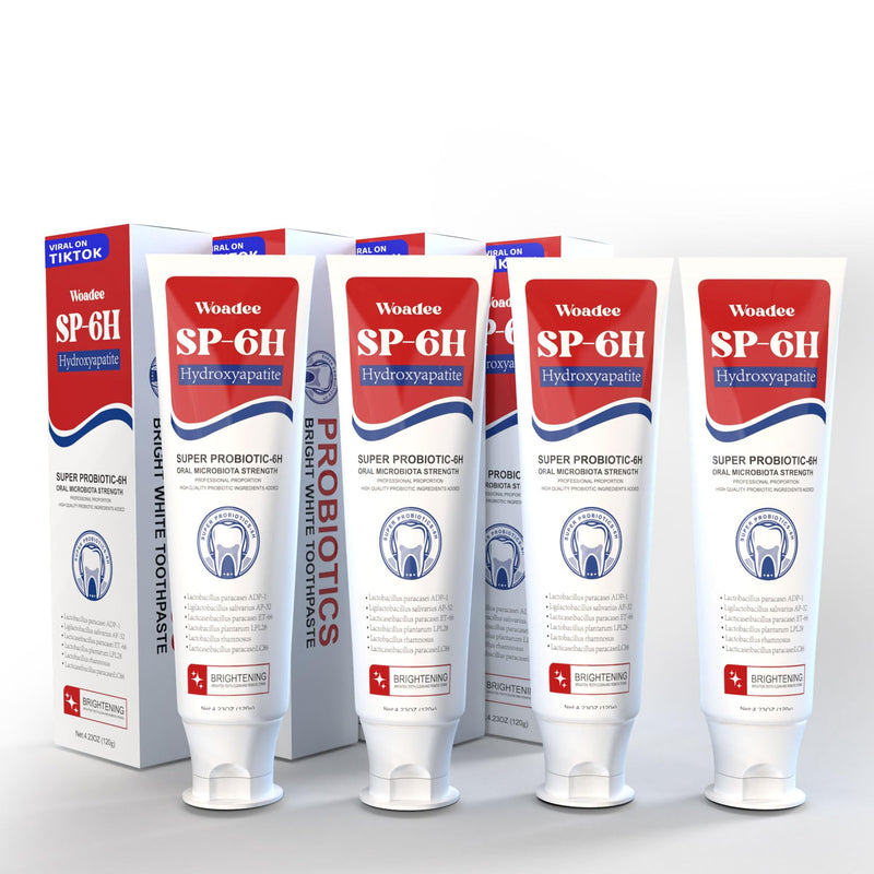 [Australia] - Woadee SP-6 Hydroxyapatite Toothpaste, SP-6 Probiotic Whitening Toothpaste,6 Probiotics+Hydroxyapatite Formula for Teeth Whitening, Strengthening and Enamel Protection，Mint Flavor, Fresh Breath(4) 4 