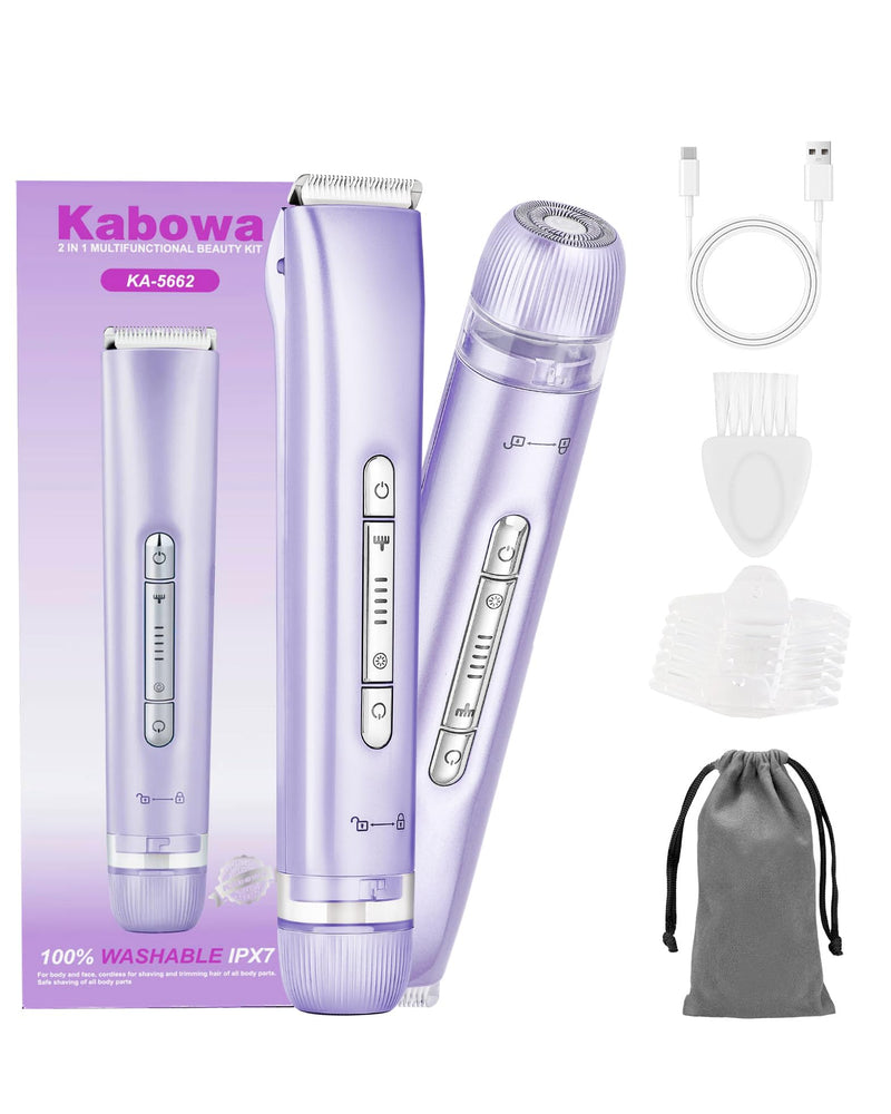 [Australia] - 2 in 1 Bikini Trimmer for Women Dual Head Electric Razors IPX7 Waterproof Wet & Dry Use, Electric Shaver for Women Private Area Facial Body Underarm Leg Arm Hair Remover for Pubic Hair Purple 