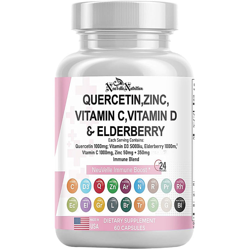 18-in-1 Immune Support Supplement - Quercetin with Bromelain, Vitamin C, D3, Zinc, Elderberry, Turmeric, Ginger, Garlic, Sea Moss, Echinacea - Immune Defense & Antioxidant