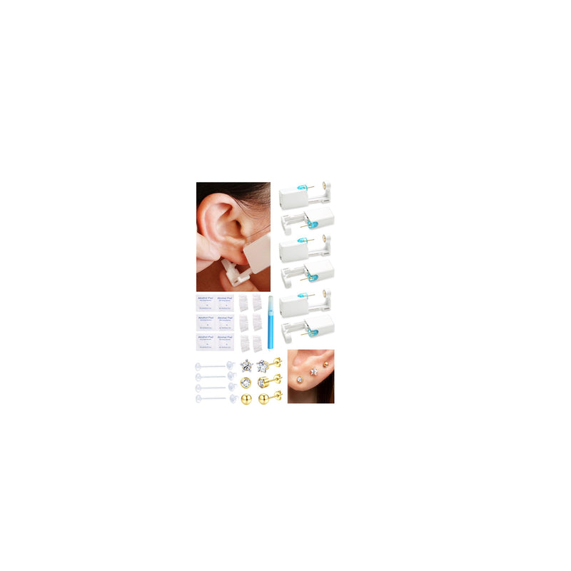 [Australia] - KRFY Ear Piercing Kit Sets, Disposable Stainless Steel Ear Piercing Gun with Preloaded Stud Earrings for Women, Self Pierce Studs Kit Tool, Flat Back Hoop Earrings Cartilage Jewelry Gold Plated/Silver Style 1-Gold 