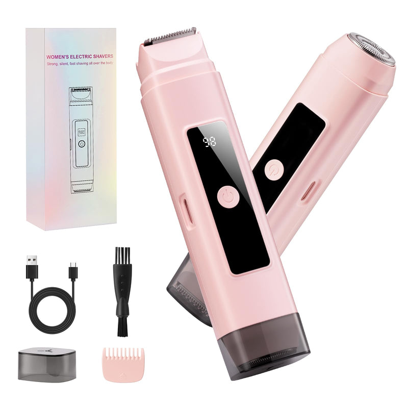 [Australia] - Bikini Trimmer for Women: 2-in-1 Electric Shaver with Digital Display,IPX7 Waterproof & Easy Cleaning& Travel Lock - Dual Head Trimmer for Underarms, Legs, Face (Pink) 
