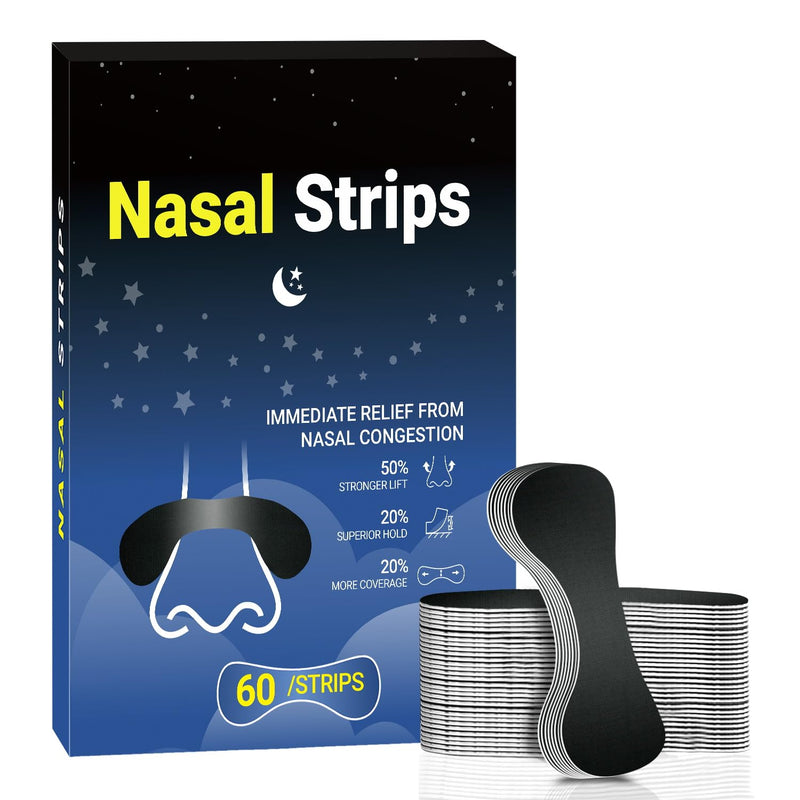 [Australia] - Nasal Strips for SnoringÔºà60 Count),Extra Strength Nasal Strips for Breathing,Hypoallergenic Strong Nose Strips Tape, Boost Oxygen Inhale, Improve Sleep Quality,Latex Free Snore Reducing Aids Black 