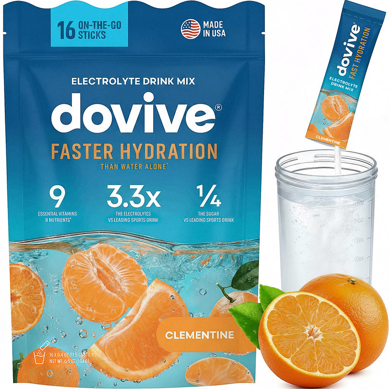 Electrolyte Drink Mix | 16 Instant Hydration Packets w/ 920mg Hydrate Electrolytes | Low-Sugar (7g) Electrolytes Hydration w/Vitamins C, B3, B5, B6, B12 and Na, Ca, Mg, K, Zn (Clementine)